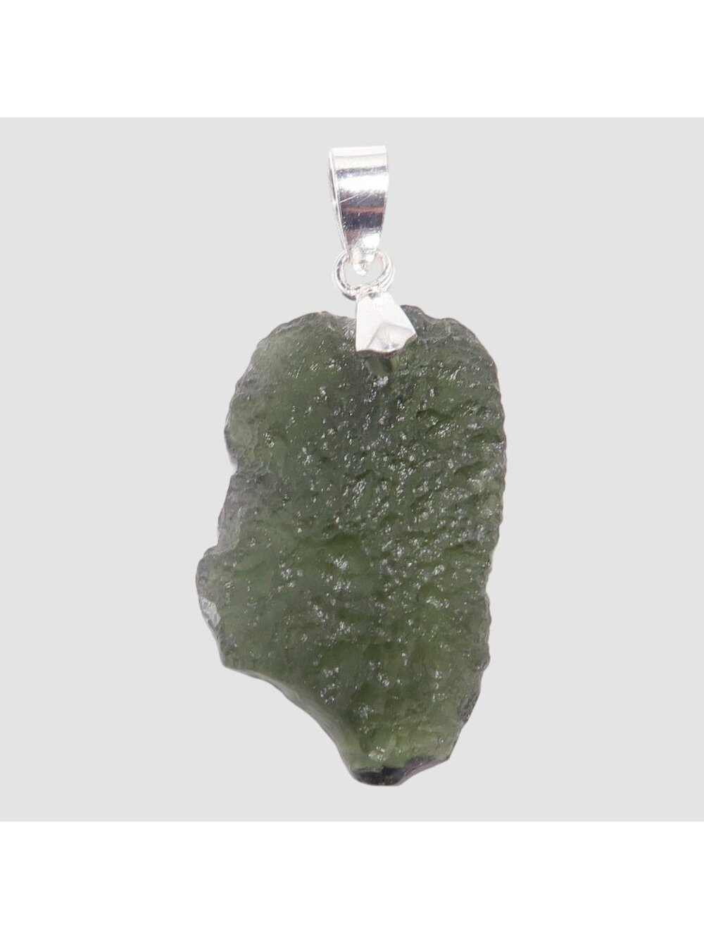 Moldavite Pendant Real Deal Green Czech Tektite Sterling Silver Rough Gemstone